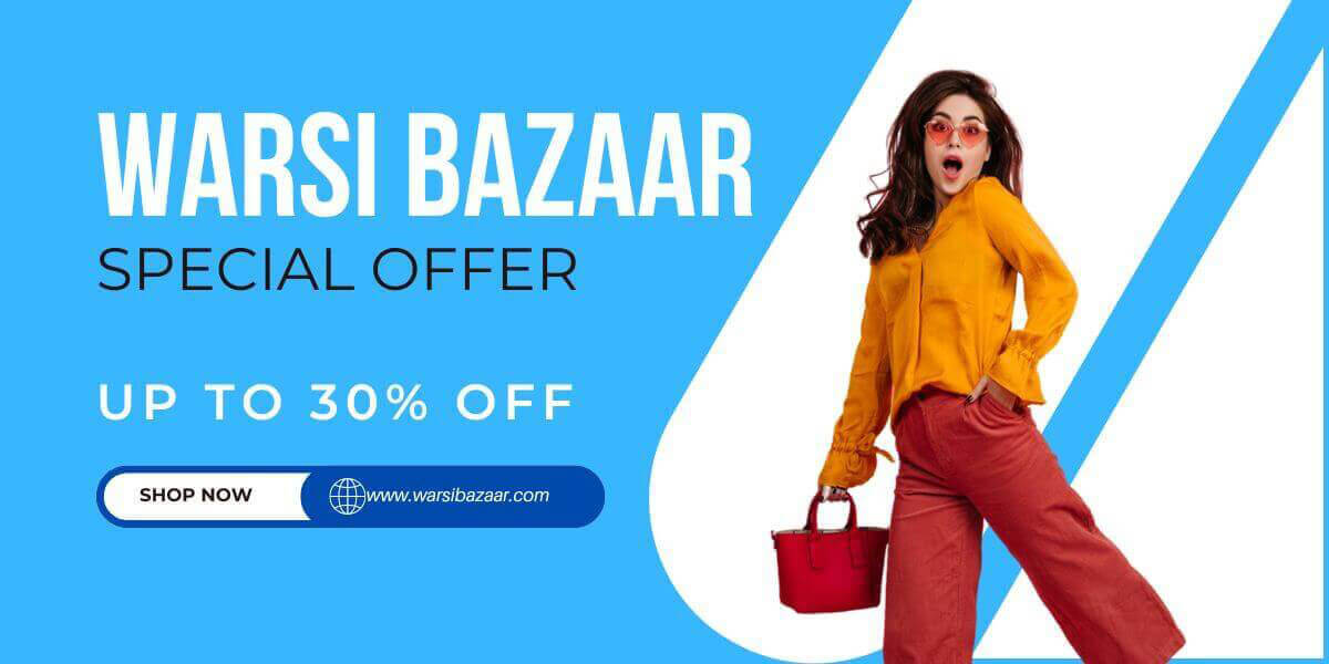 Warsi Bazaar banner showcasing a variety of products available for online shopping.