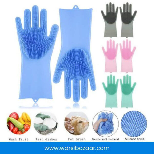 Heat-resistant silicone washing gloves for multipurpose cleaning.