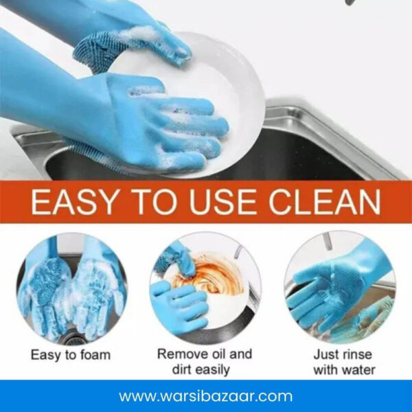 Multipurpose silicone washing gloves for kitchen and cleaning tasks.