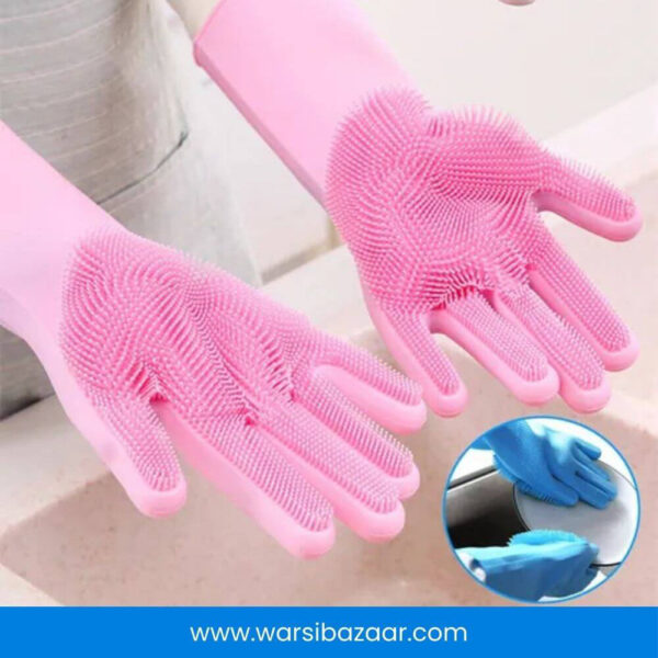 Multipurpose silicone washing gloves for kitchen and household cleaning.