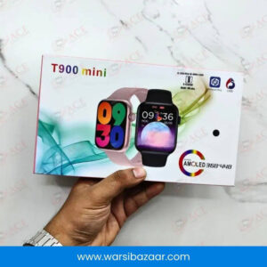 T900 Mini Smart Watch displaying health monitoring features like heart rate and blood pressure tracking.