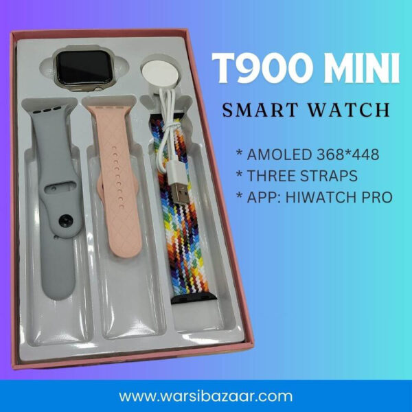 T900 Mini Smart Watch with Bluetooth music playback feature, connected to social apps.