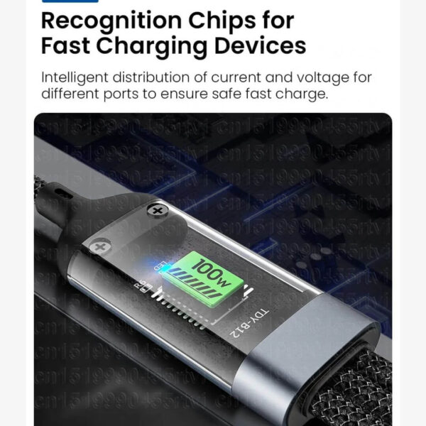 Multi-device 100W charging cable with intelligent power display