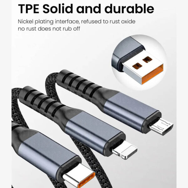 Durable and tangle-free 100W 3-in-1 charging cable