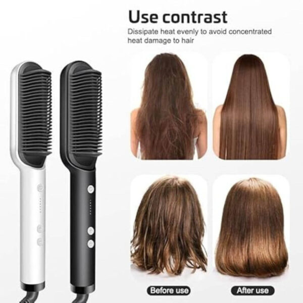 Compact hair straightener brush with ergonomic grip